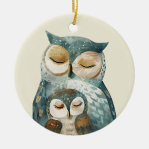  Mama Owl & Owlet Watercolor Mother's Day Ceramic Ornament