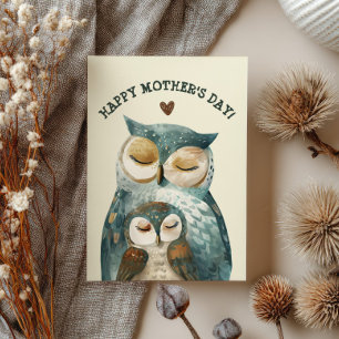  Mama Owl& Owlet  Watercolor Woodland Mother's Day Holiday Card