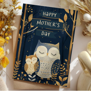 Mama Owl with Her Owlet Woodland Mother's Day  Holiday Card