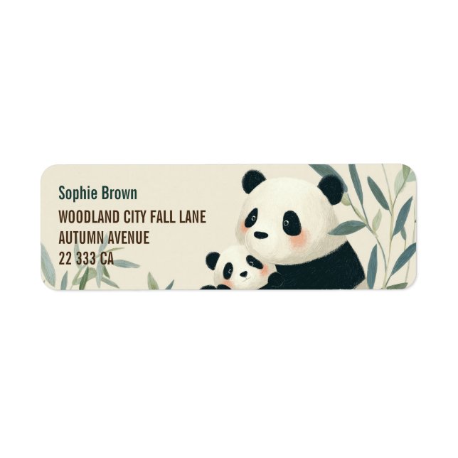 Mama Panda& Cub Cute Animals Return Address  (Front)