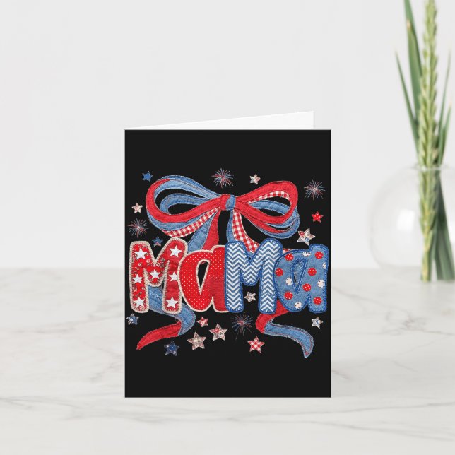 Mama patchwork patriotic coquette bow 4th of july card (Front)