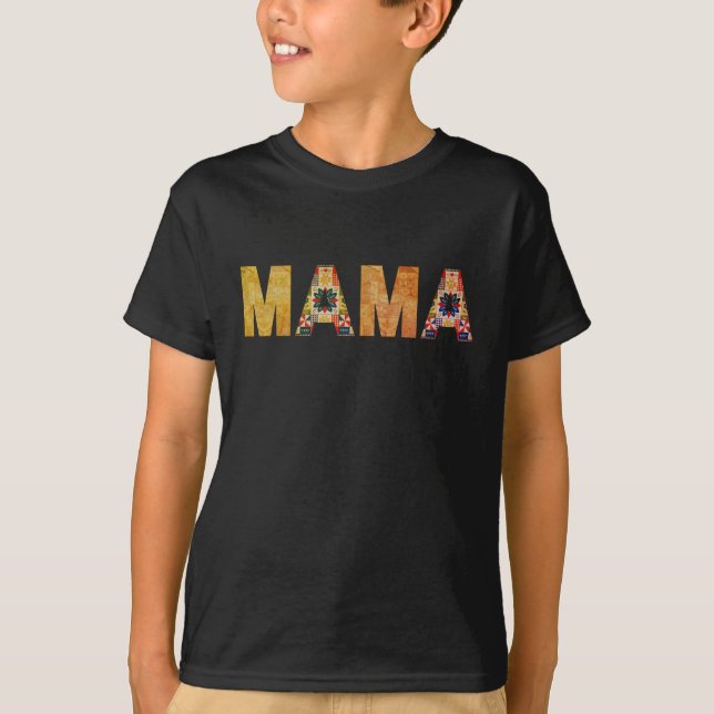 Mama Patchwork Typography Design T-Shirt (Front)