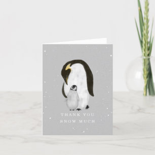 Mama Penguin Grey Winter Neutral Baby Shower Thank Thank You Card