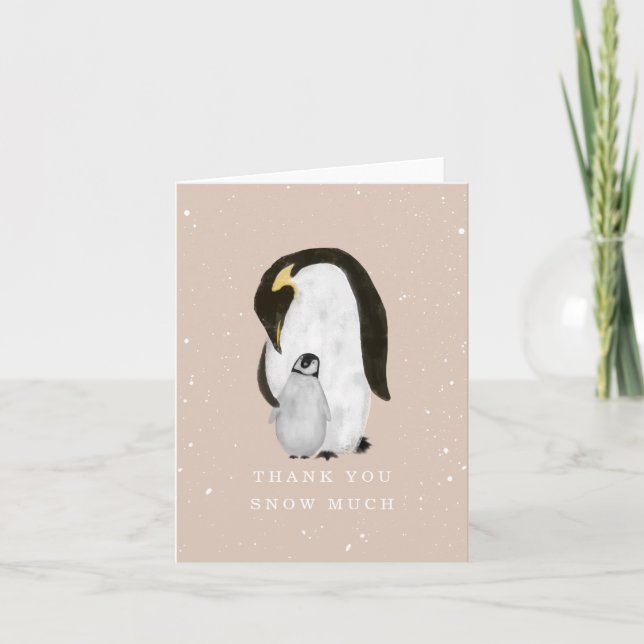 Mama Penguin Rose Winter Girl Baby shower Merci (Devant)
