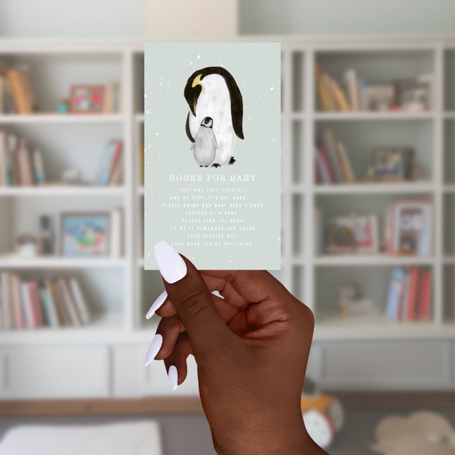 Mama Penguin Winter Blue Baby Shower Book Request Enclosure Card (Creator Uploaded)