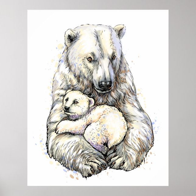 Mama Polar Bear And Cub Poster (Front)