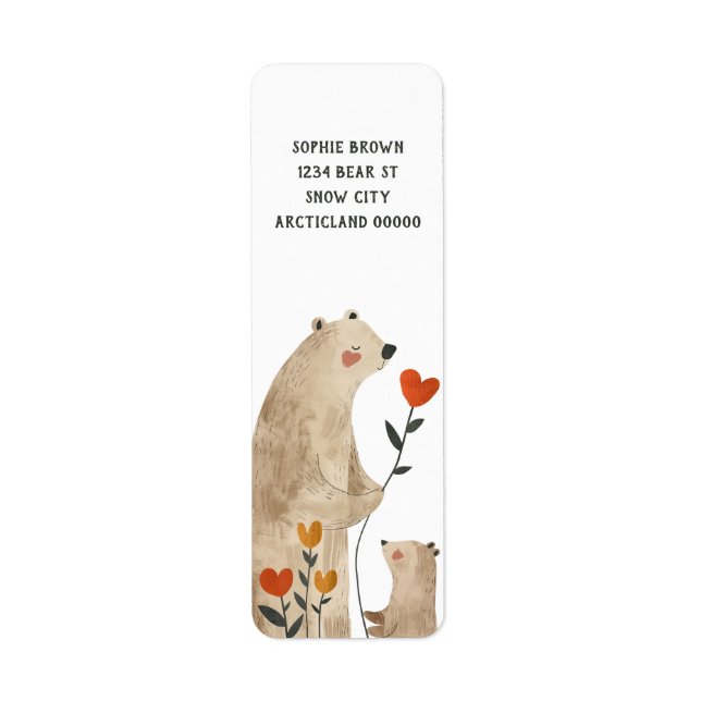 Mama Polar Bear& Cub Cute Return Address (Front)