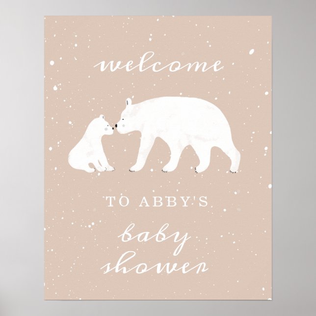 Mama Polar Bear Pink Snow Baby Shower Welcome Poster (Front)