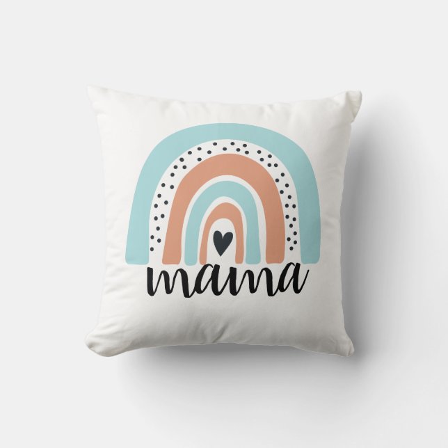 Mama Rainbow Blue Peach Throw Pillow (Front)
