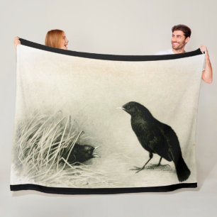 Mama raven and baby chicks fleece blanket