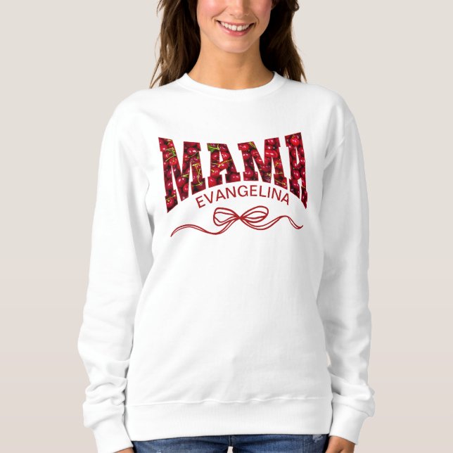 MAMA Red Cherries Coquette Personalized Sweatshirt (Front)