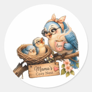 Mama’s Cozy Nest – Mother Bird & Baby Sticker  