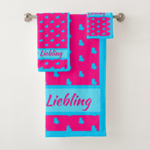 Mama`s Liebling Rosa mit blauen Herzen Bath Towel Set