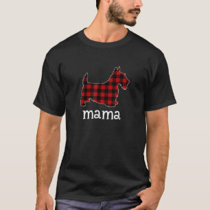 Mama Scottie Dog Red Plaid Christmas Matching Fami T-Shirt