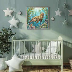 Mama Sea Lion and Pup Nursery Poster