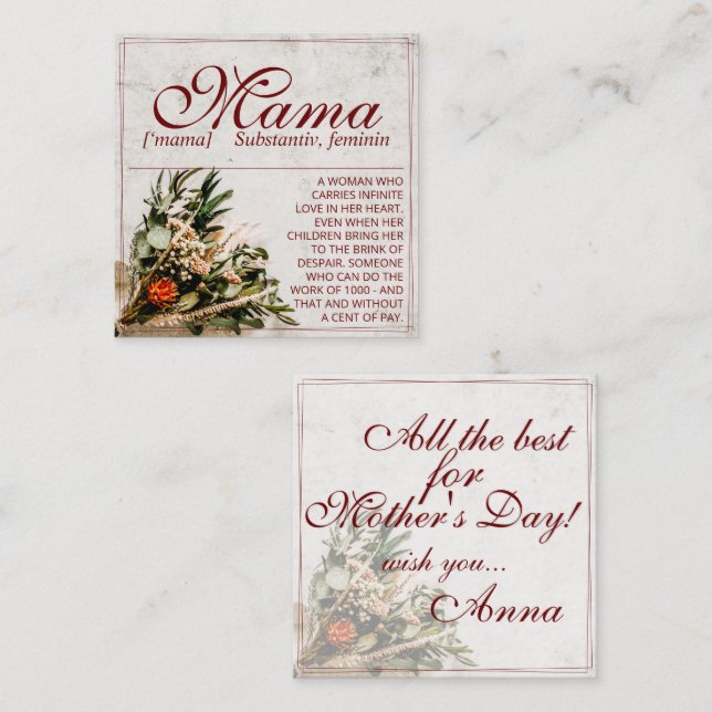 Mama - simply irreplaceable - Bouquet Card (Front/Back)