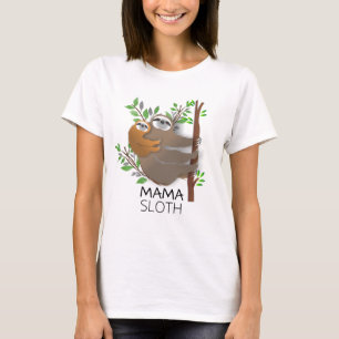 Mama Sloth Climbing Tree with Baby Sloth on Back T-Shirt