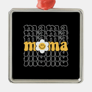 Mama Smiley Face Daisy Retro Metal Ornament