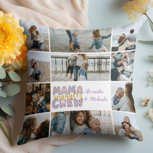 Mama Snuggle Crew Floral 11 Photo Collage Throw Pillow