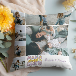 Mama Snuggle Crew Floral 6 Photo Collage Throw Pillow