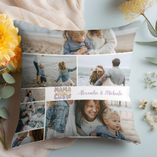 Mama Snuggle Crew Floral 8 Photo Collage Throw Pillow