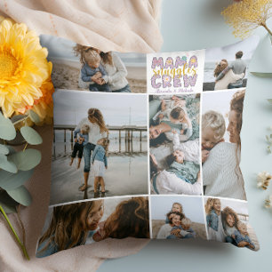 Mama Snuggle Crew Floral 8 Photo Collage Throw Pillow