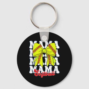 Mama Softball Coquette Bow Game Day Softball Mothe Keychain