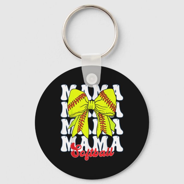 Mama Softball Coquette Bow Game Day Softball Mothe Keychain (Front)