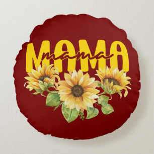 Mama Sunflower Sunshine - Cheerful Floral Design Round Pillow