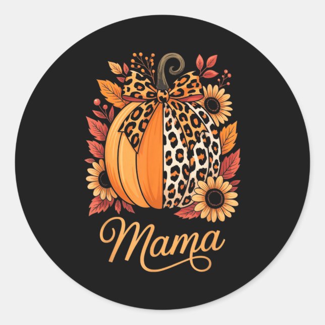 Mama Thanksgiving Leopard Pumpkin Sunflower Coquet Classic Round Sticker (Front)