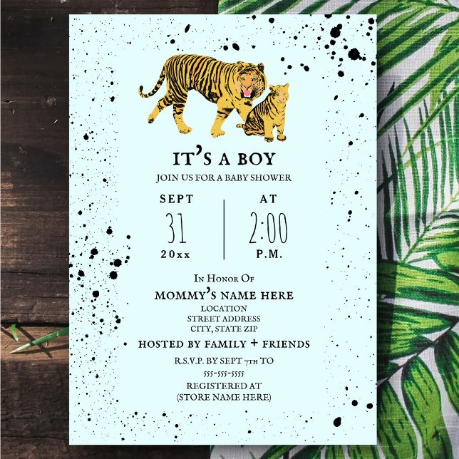 Mama Tiger Blue Boy Baby Shower Invitation (Creator Uploaded)