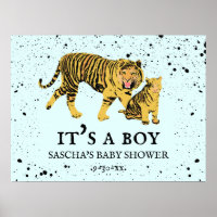 Mama Tiger Paint Splatter Blue Boy Baby Shower 