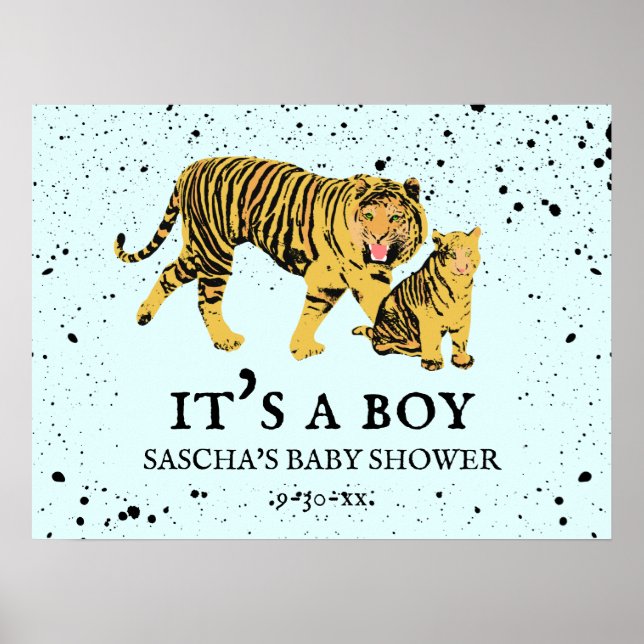 Mama Tiger Paint Splatter Blue Boy Baby Shower  Poster (Front)