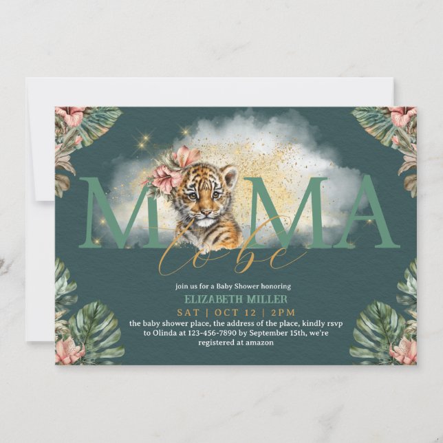 Mama To Be Tiger Animal Wild Baby Girl Shower Invitation (Front)