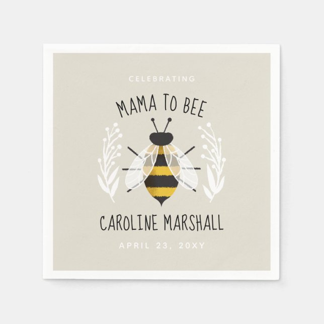 Mama to Bee Baby Shower Decor Cocktail Napkin (Front)