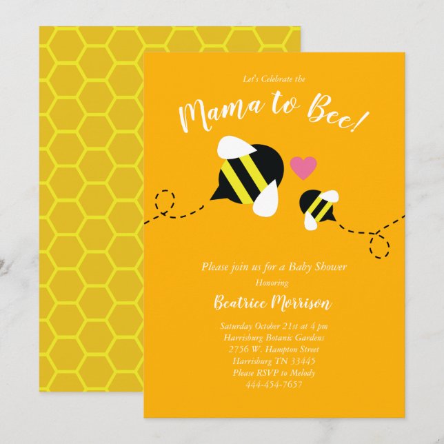 Mama to Bee Baby Shower Gender Neutral Invitation (Front/Back)