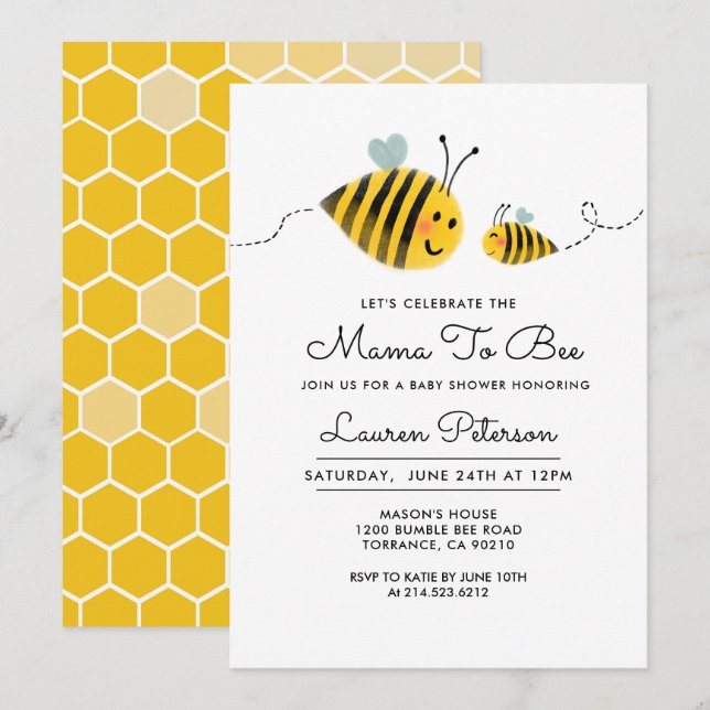Mama to Bee Baby shower Invitation | Bourdon (Devant / Derrière)