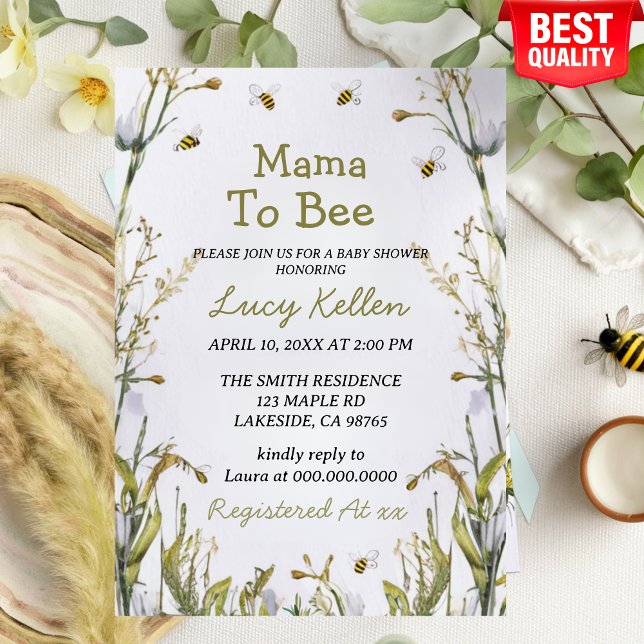 Mama to Bee Fleur sauvage Baby shower Invitation (Créateur téléchargé)