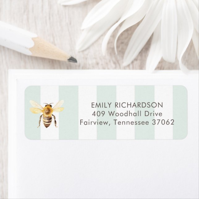 Mama to Bee Honey Green Baby Shower Return Address (Insitu)