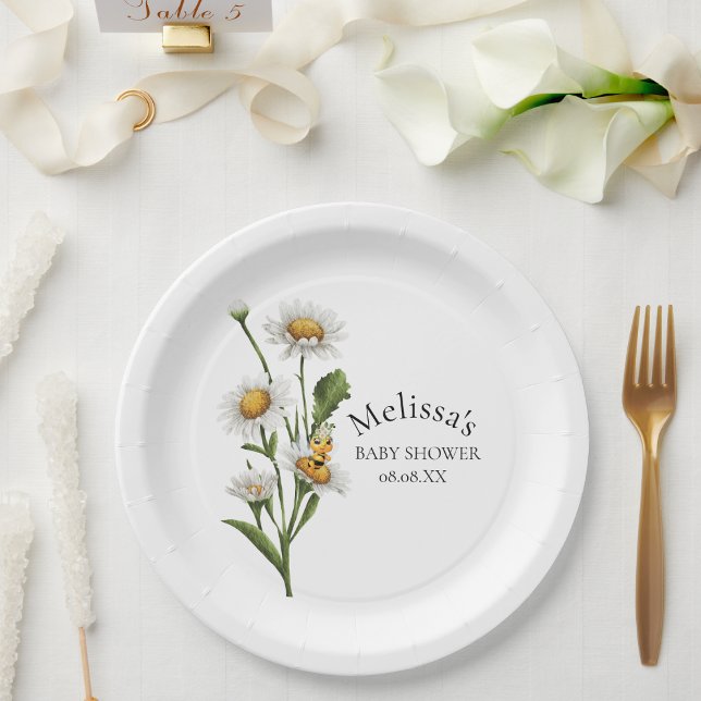 Mama To Bee Theme Honeycomb Daisy Flower Paper Plate (Creator Uploaded)