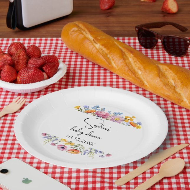 Mama to Bee Wildflower Baby Shower Paper Plate (Picnic)