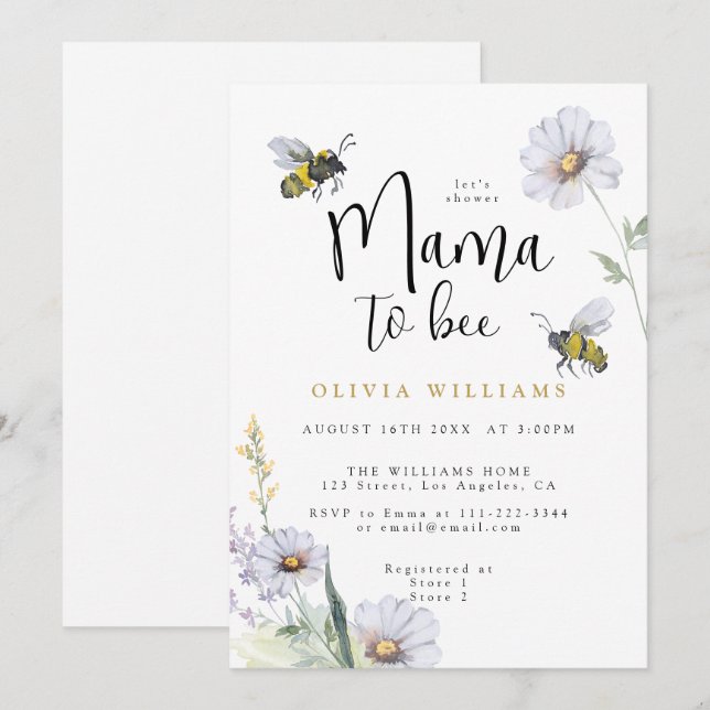 Mama to Bee Wildflower Daisy Baby Shower Invitation (Front/Back)