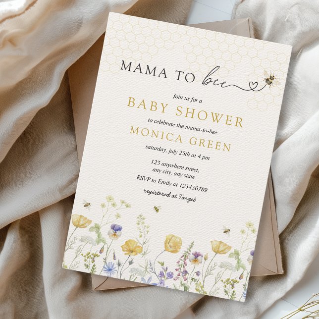 Mama to Bee Wildflower Rustic Garden Baby Shower Invitation (Mama to bee Baby Shower Wildflowers Spring Summer Garden Aesthetic Gender Neutral Minimalist Boho)
