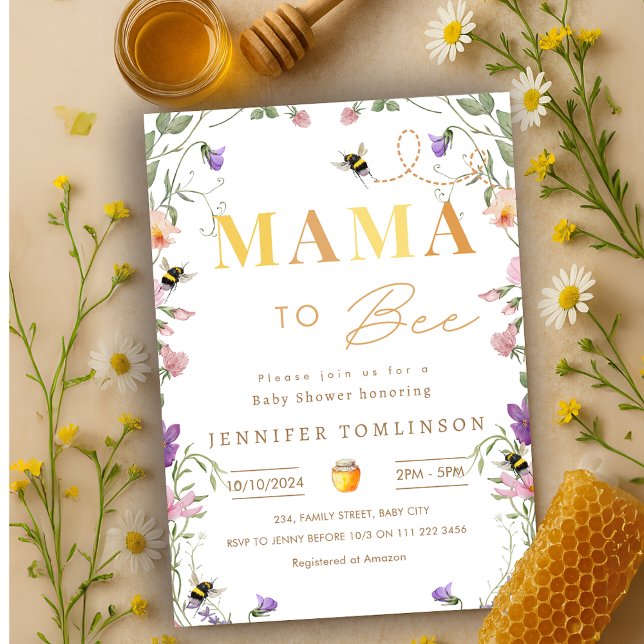 Mama to Bee Wildflower Spring Baby Shower  Invitation (Mama to Bee Wildflower Spring Baby Shower Invitation)