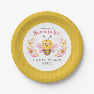 Mama to Bee Yellow Pink Baby Shower Paper Plate