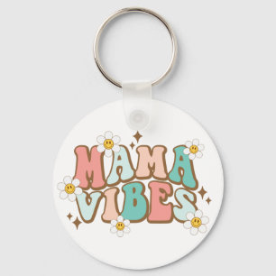 Mama Vibes with Daisies Keychain