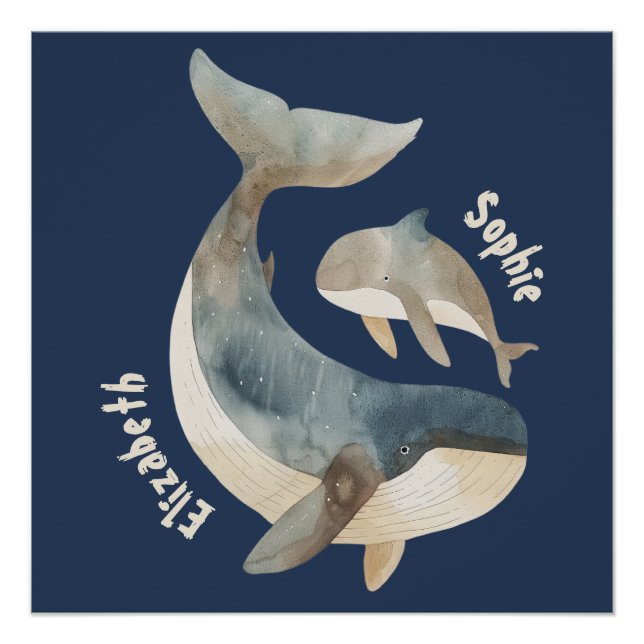 Mama Whale Navy Blue Monogram Name Mother's Day  Poster (Front)
