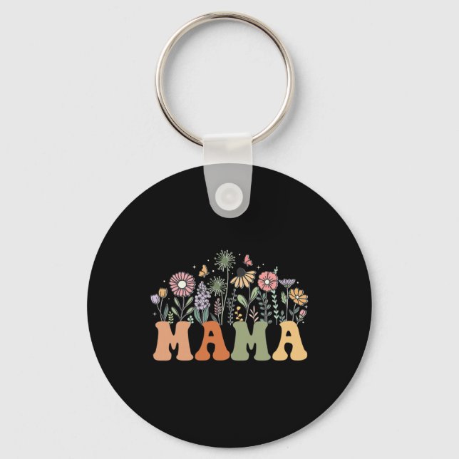 Mama Wildflower Floral Birthday Baby Shower New Ma Keychain (Front)
