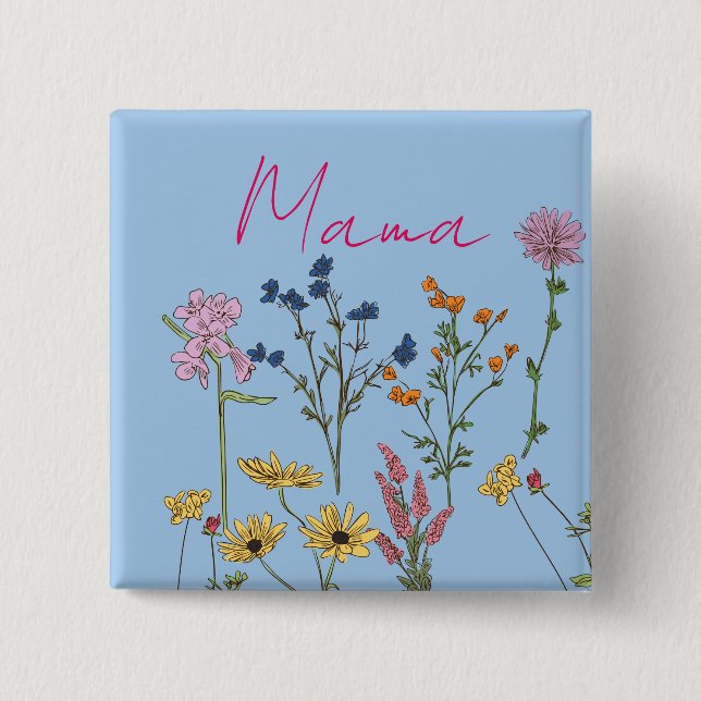Mama wildflowers gift 2 inch square button (Front)