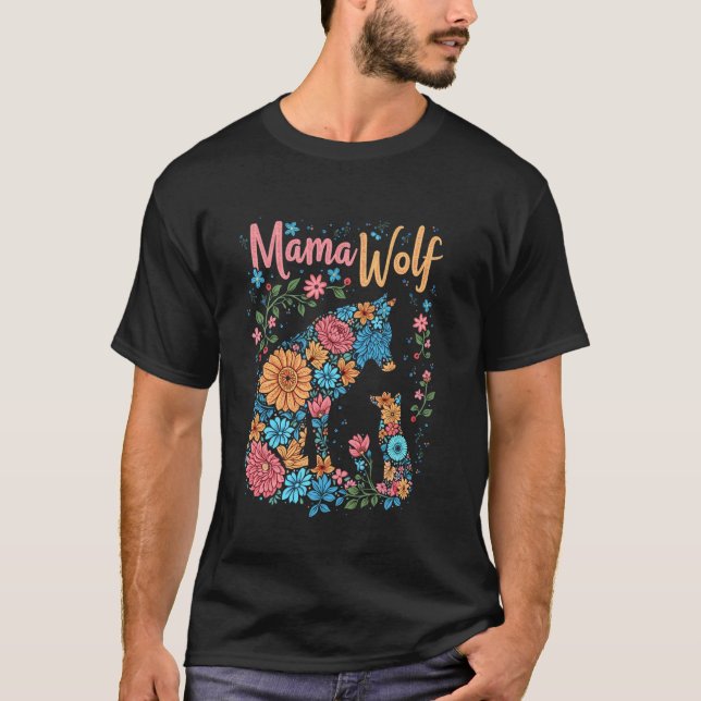 Mama Wolf Flowery Wolf T-Shirt (Front)
